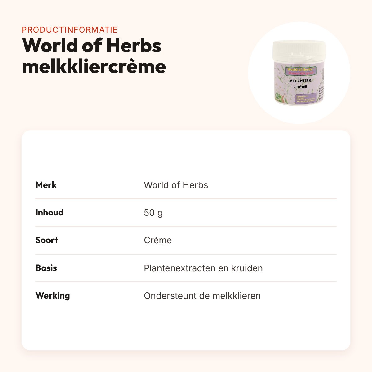 World of Herbs fytotherapie melkklier crème 50 g – kruiden – productinformatie