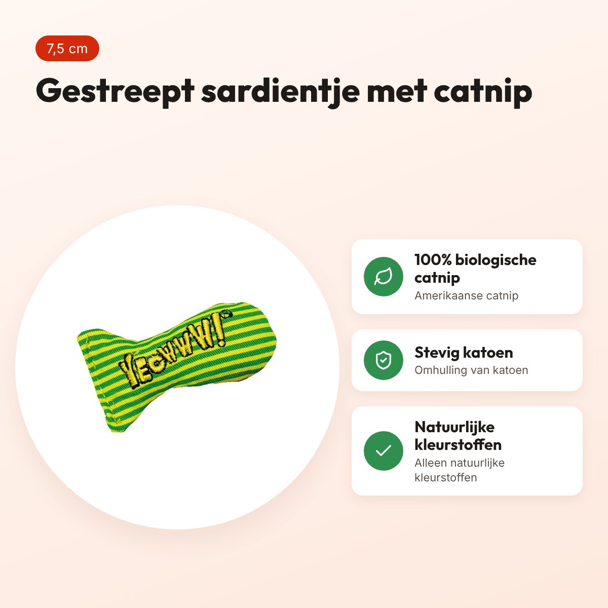 Yeowww Stinkies kattenspeeltje catnip sardientje gestreept 7,5 cm – voordelen