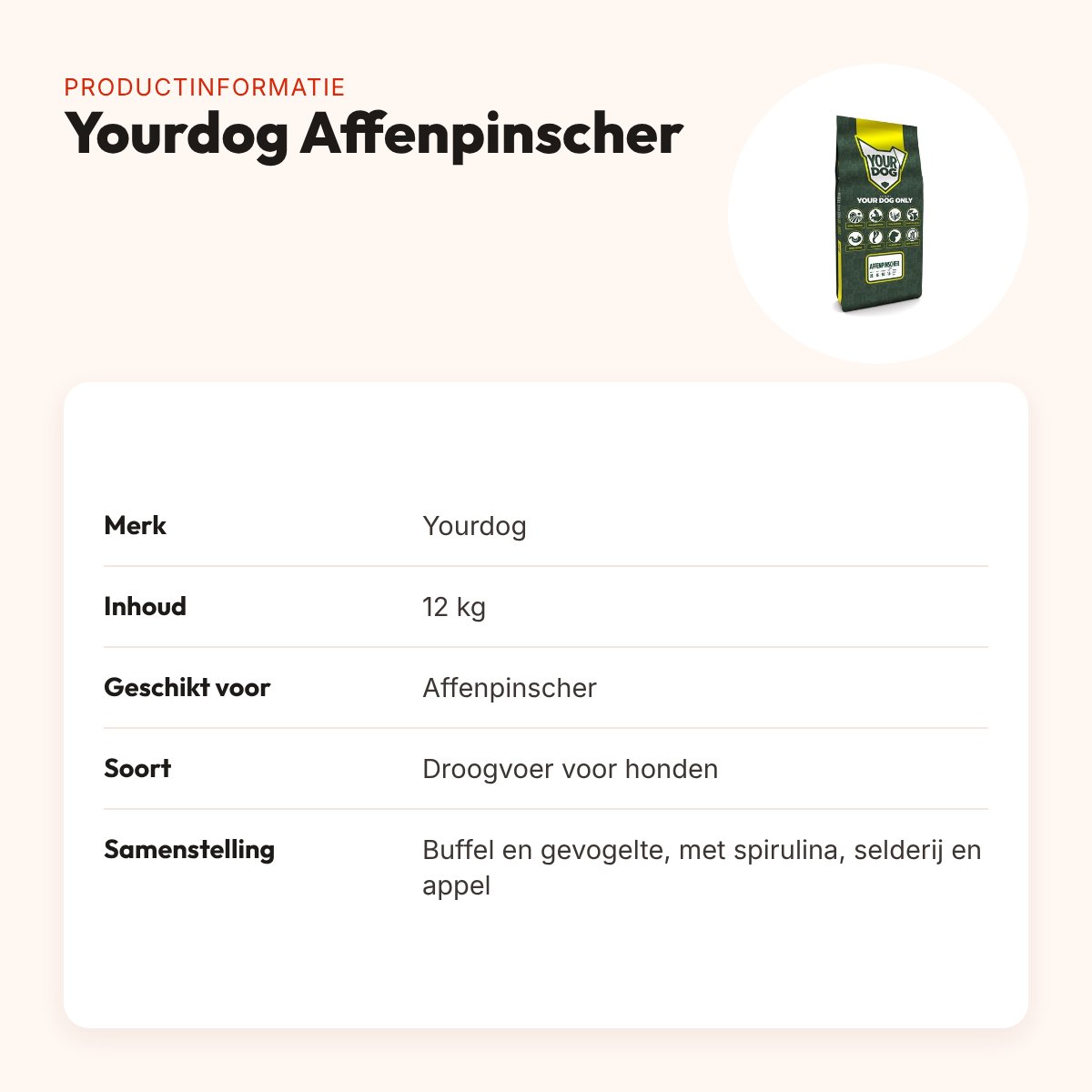Yourdog hondenvoer Affenpinscher 12 kg – buffel en gevogelte – productinformatie
