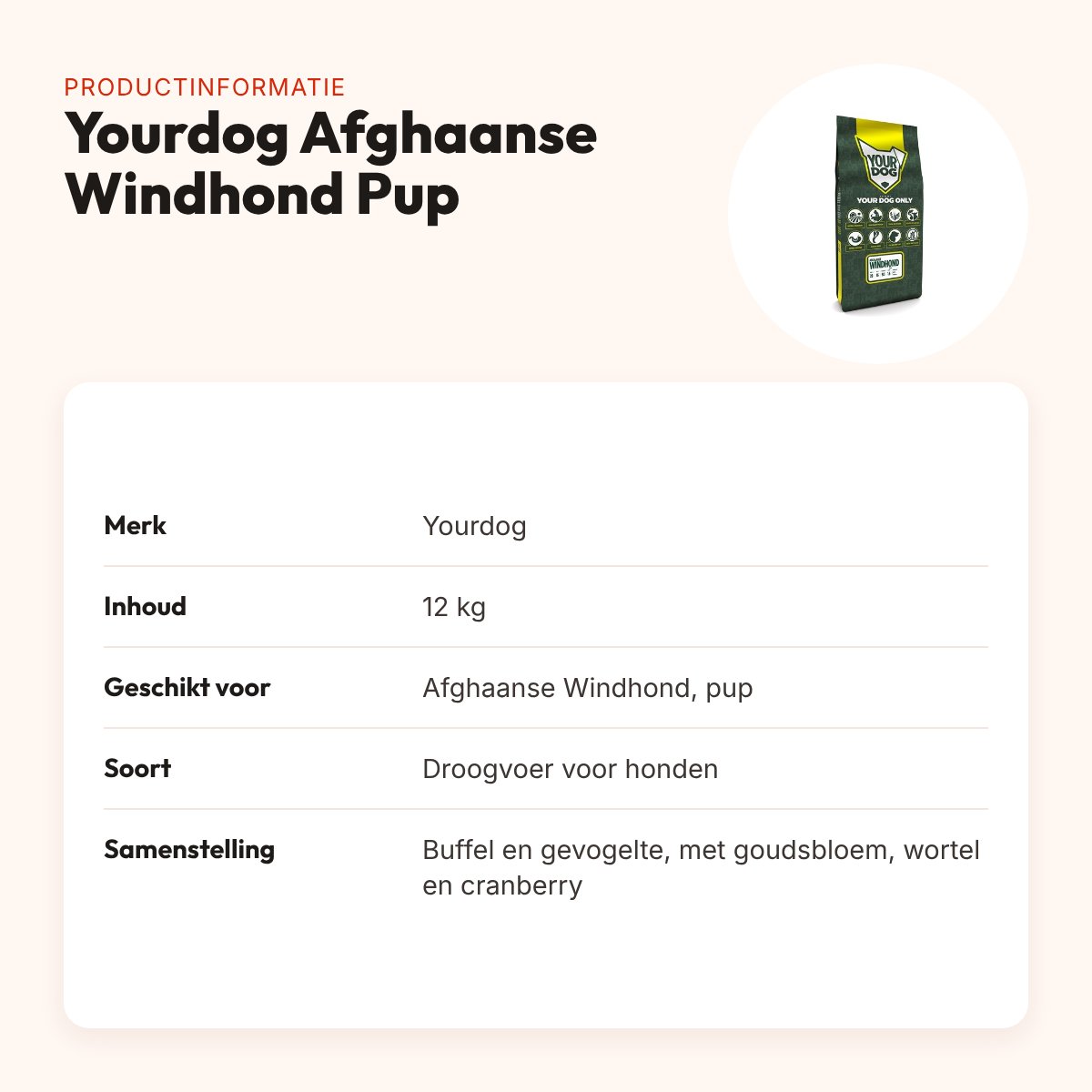 Yourdog hondenvoer Afghaanse Windhond Pup 12 kg – buffel en gevogelte – productinformatie