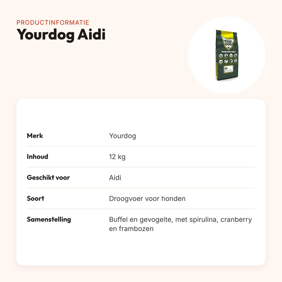 Yourdog hondenvoer Aidi 12 kg – buffel en gevogelte – productinformatie