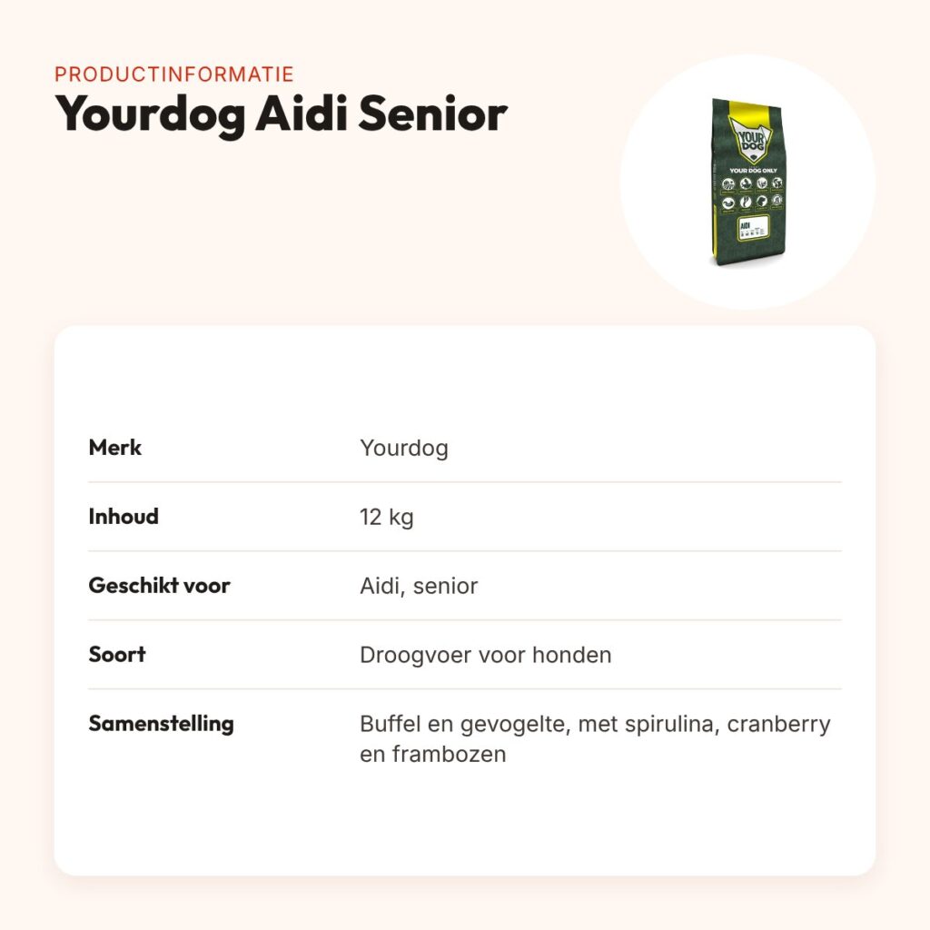 Yourdog hondenvoer Aidi Senior 12 kg – buffel en gevogelte – productinformatie