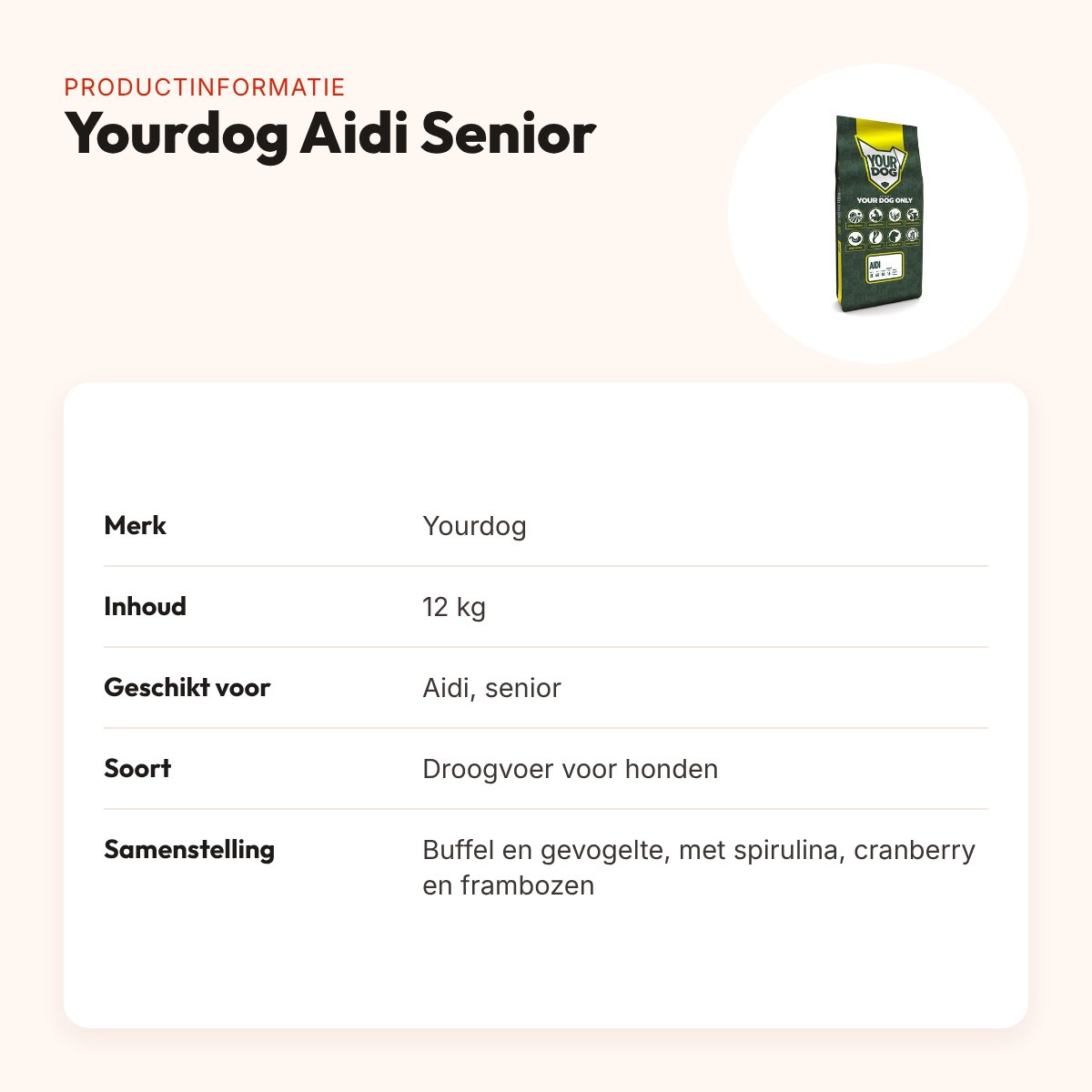 Yourdog hondenvoer Aidi Senior 12 kg – buffel en gevogelte – productinformatie