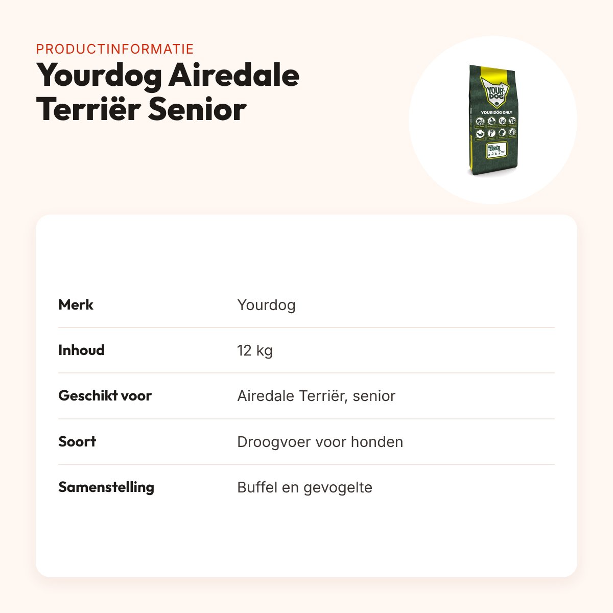 Yourdog hondenvoer Airedale Terriër Senior 12 kg – buffel en gevogelte – productinformatie