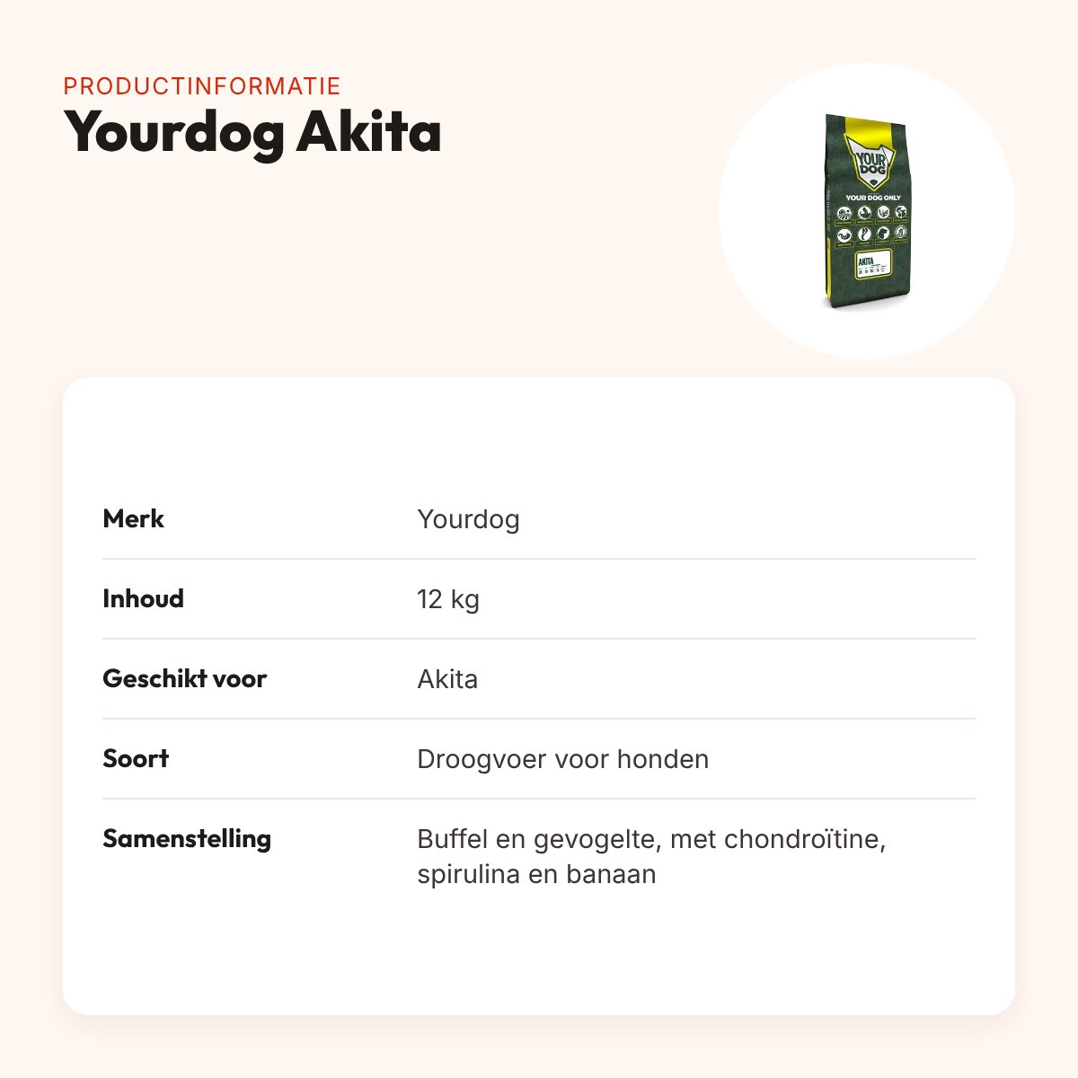 Yourdog hondenvoer Akita 12 kg – buffel en gevogelte – productinformatie