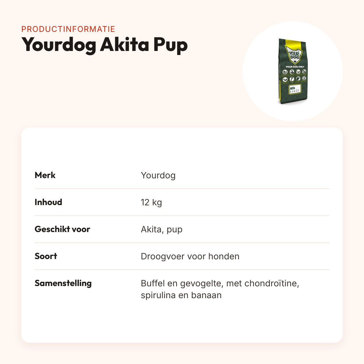 Yourdog hondenvoer Akita Pup 12 kg – buffel en gevogelte – productinformatie