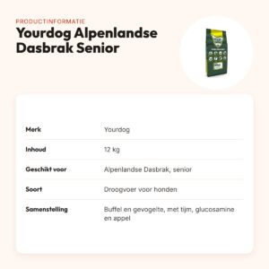 Yourdog hondenvoer Alpenlandse Dasbrak Senior 12 kg – buffel en gevogelte – productinformatie