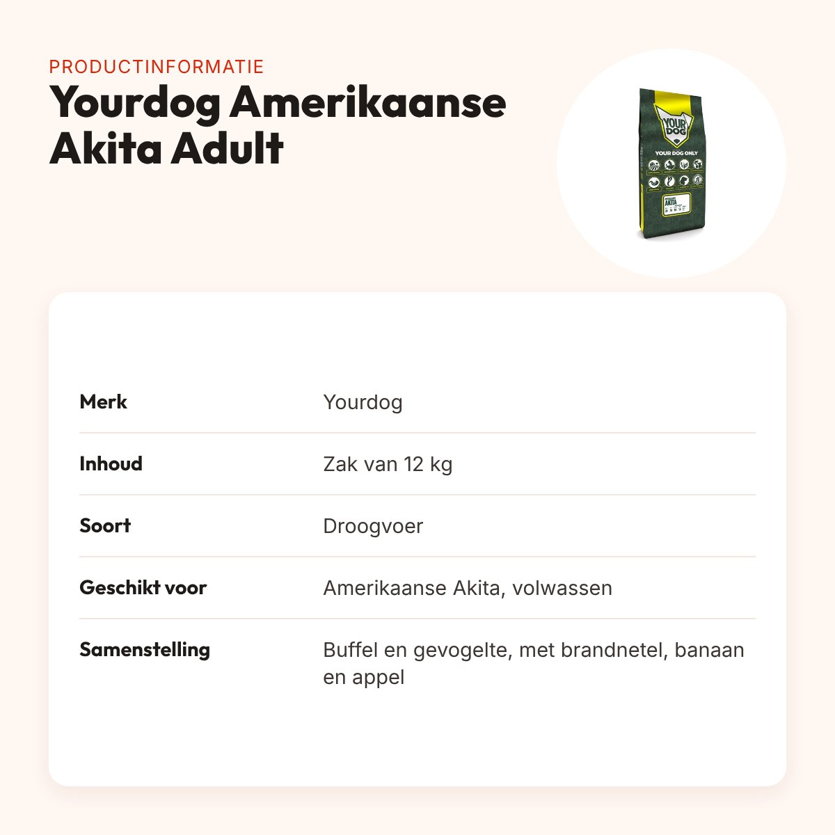 Yourdog hondenvoer Amerikaanse Akita Adult 12 kg – buffel en gevogelte – productinformatie