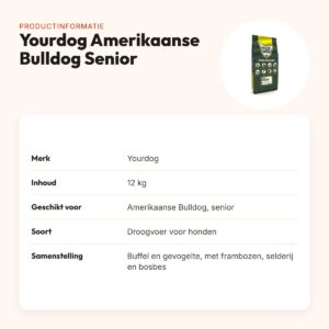 Yourdog hondenvoer Amerikaanse Bulldog Senior 12 kg – buffel en gevogelte – productinformatie