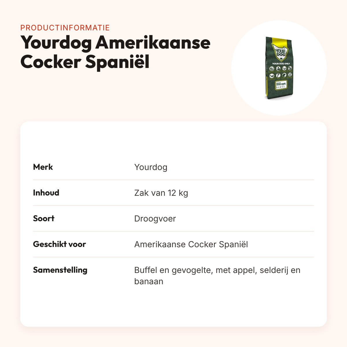 Yourdog hondenvoer Amerikaanse Cocker Spaniël 12 kg – buffel en kip – productinformatie