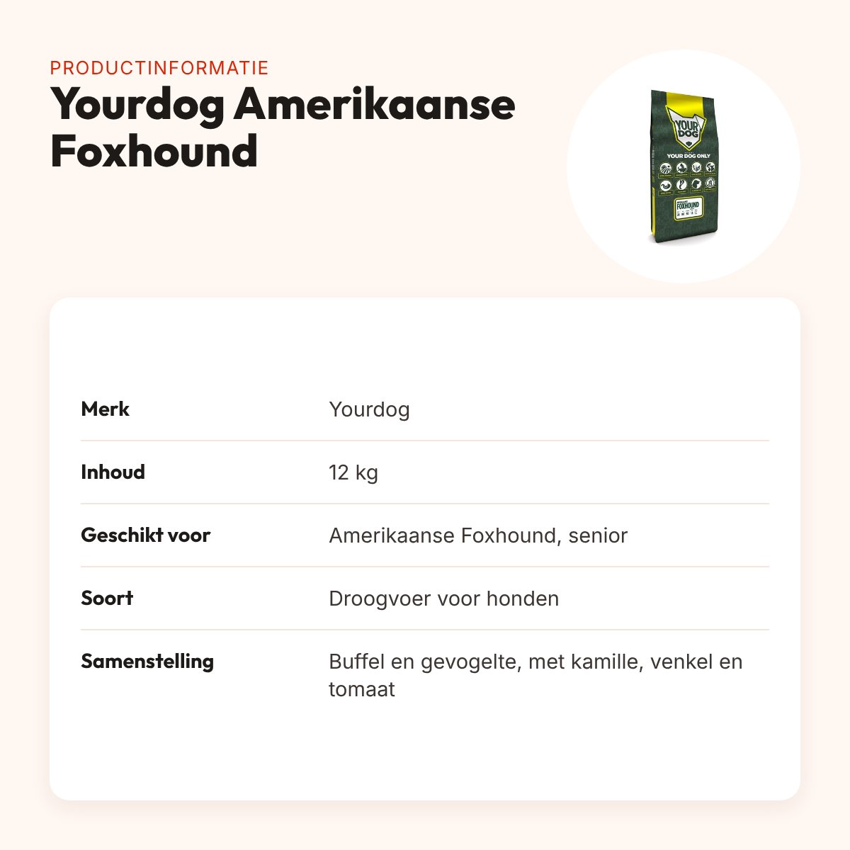 Yourdog hondenvoer Amerikaanse Foxhound Senior 12 kg – buffel en gevogelte – productinformatie