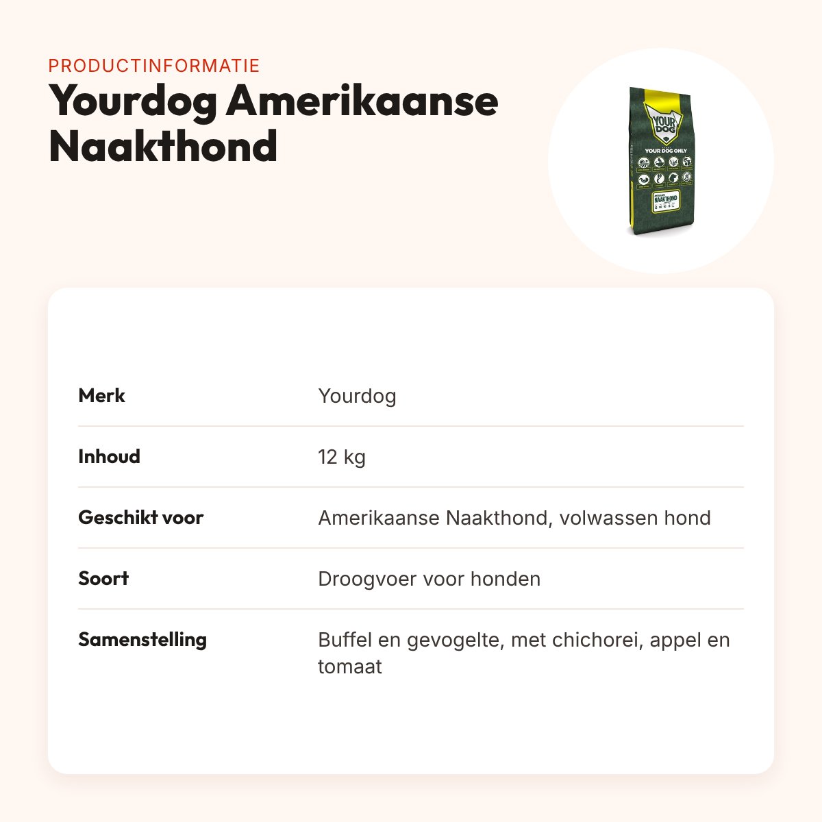Yourdog hondenvoer Amerikaanse Naakthond Adult 12 kg – buffel en gevogelte – productinformatie