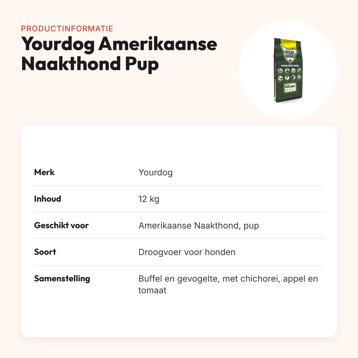 Yourdog hondenvoer Amerikaanse Naakthond Pup 12 kg – buffel en gevogelte – productinformatie