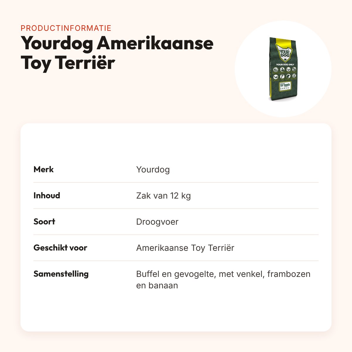Yourdog hondenvoer Amerikaanse Toy Terriër 12 kg – buffel en kip – productinformatie