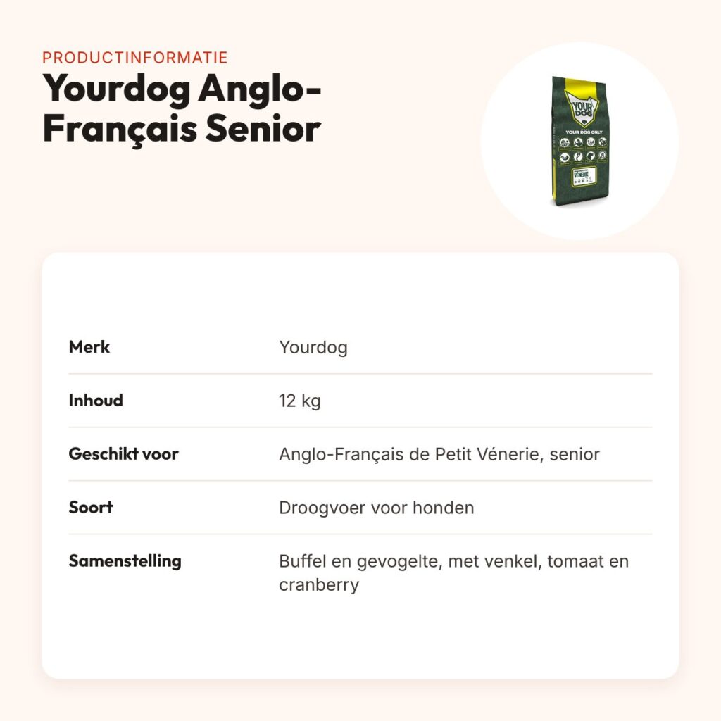 Yourdog hondenvoer Anglo-Français de Petit Vénerie Senior 12 kg – productinformatie
