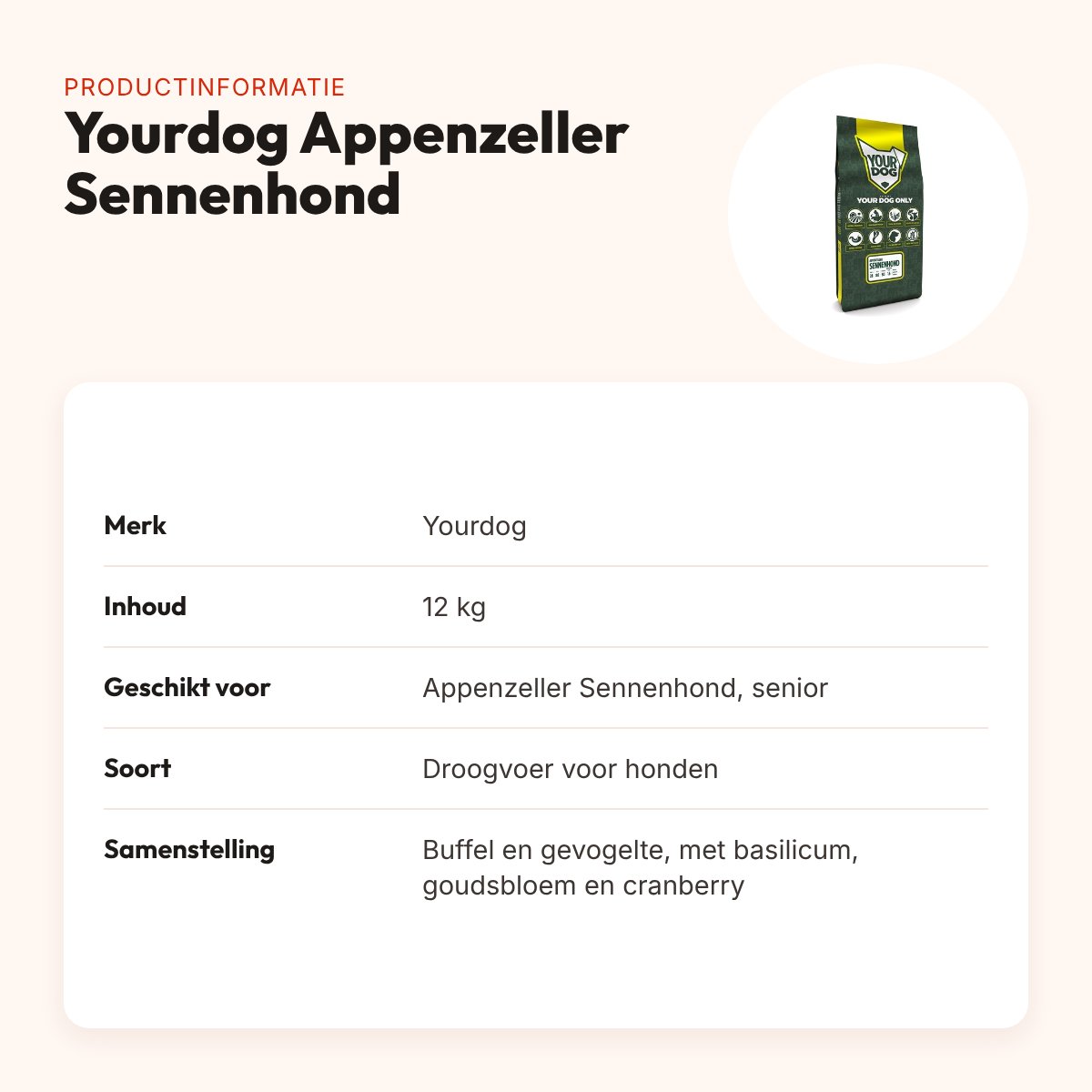 Yourdog hondenvoer Appenzeller Sennenhond Senior 12 kg – productinformatie