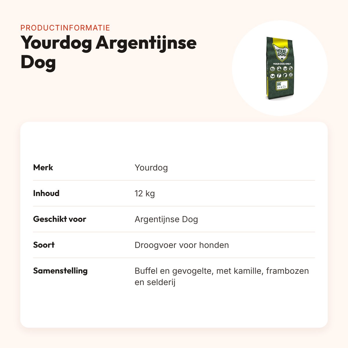 Yourdog hondenvoer Argentijnse Dog 12 kg – buffel en gevogelte – productinformatie