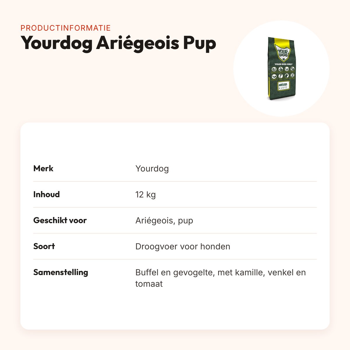 Yourdog hondenvoer Ariégeois Pup 12 kg – buffel en gevogelte – productinformatie