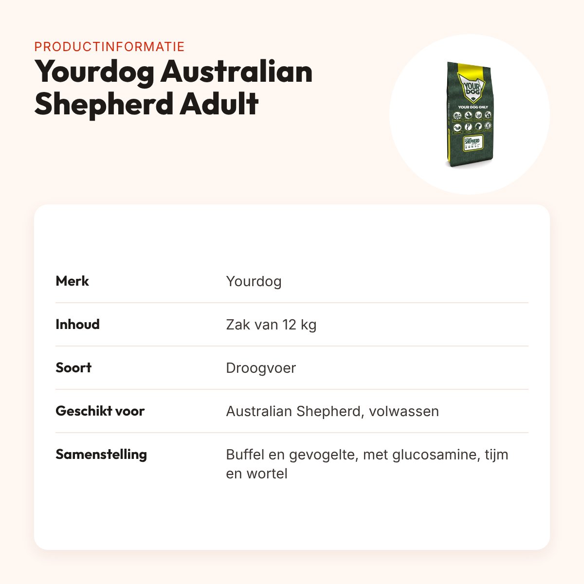 Yourdog hondenvoer Australian Shepherd Adult 12 kg – buffel en gevogelte – productinformatie
