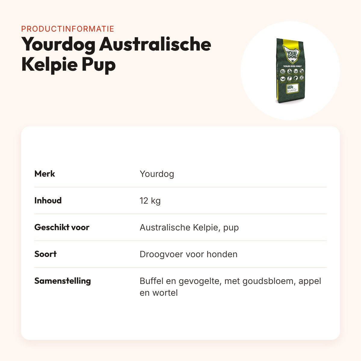 Yourdog hondenvoer Australische Kelpie Pup 12 kg – buffel en gevogelte – productinformatie