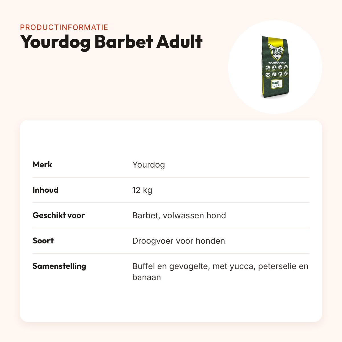 Yourdog hondenvoer Barbet Adult 12 kg – buffel en gevogelte – productinformatie