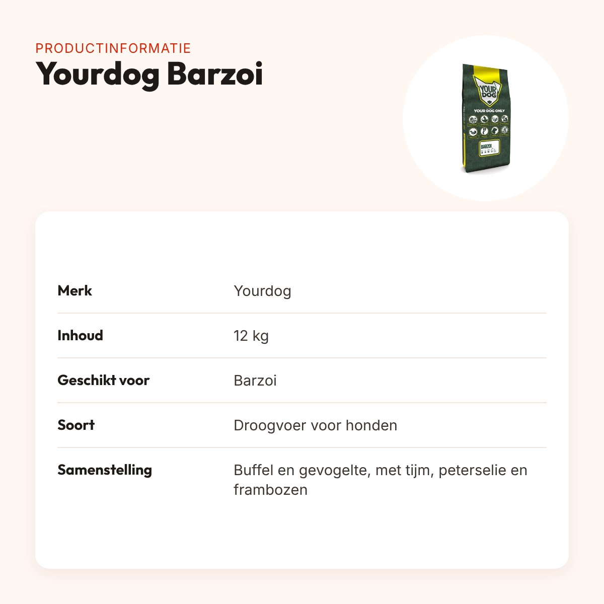 Yourdog hondenvoer Barzoi 12 kg – buffel en gevogelte – productinformatie
