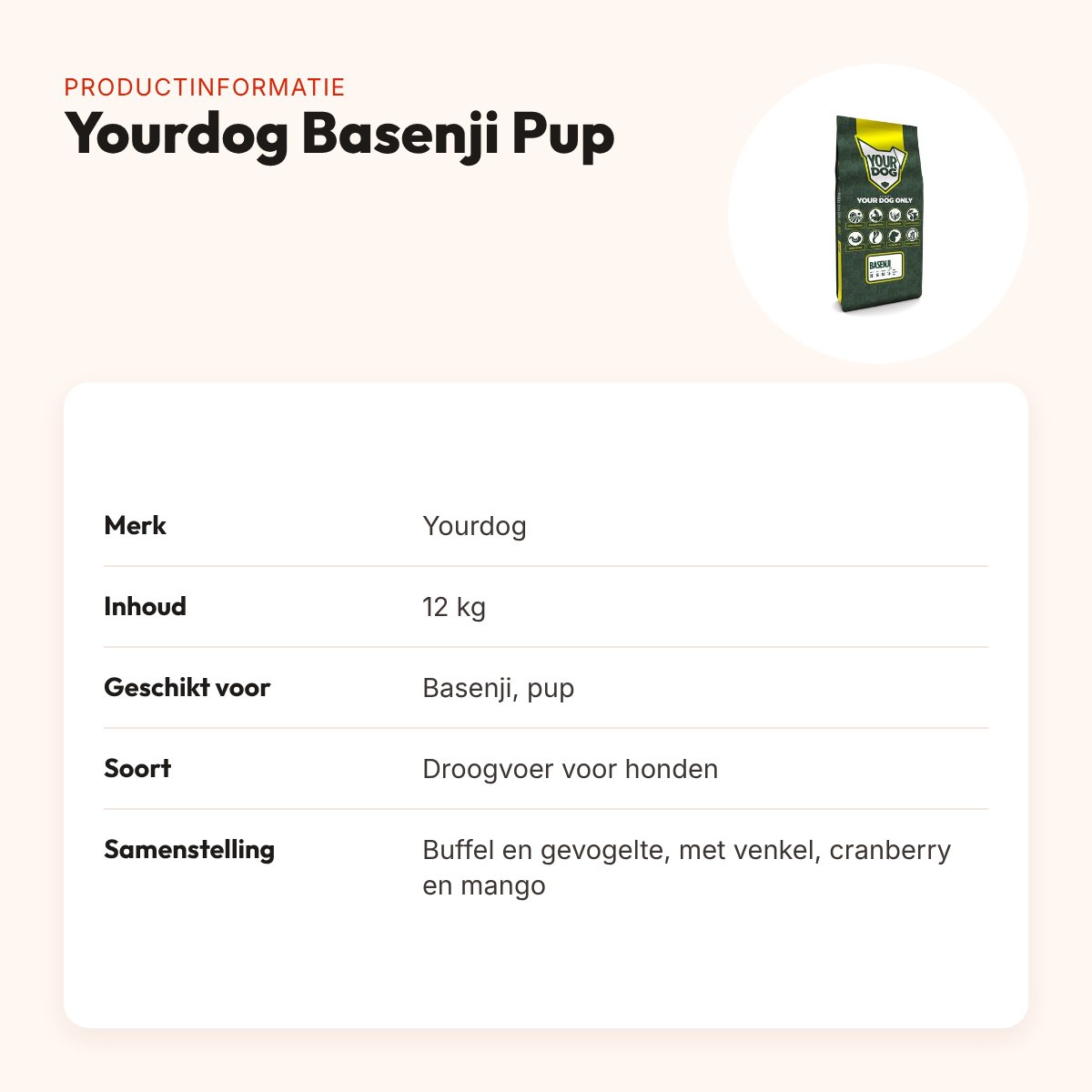 Yourdog hondenvoer Basenji Pup 12 kg – buffel en gevogelte – productinformatie