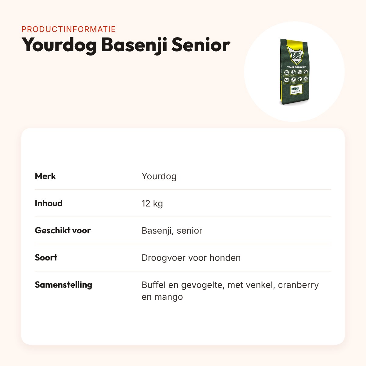 Yourdog hondenvoer Basenji Senior 12 kg – buffel en gevogelte – productinformatie