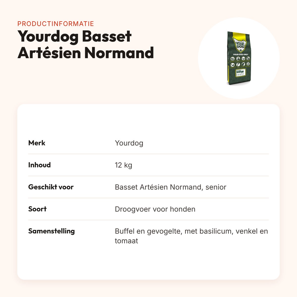 Yourdog hondenvoer Basset Artésien Normand Senior 12 kg – buffel en kip – productinformatie