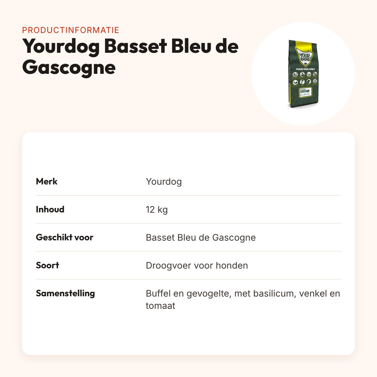 Yourdog hondenvoer Basset Bleu de Gascogne 12 kg – buffel en gevogelte – productinformatie