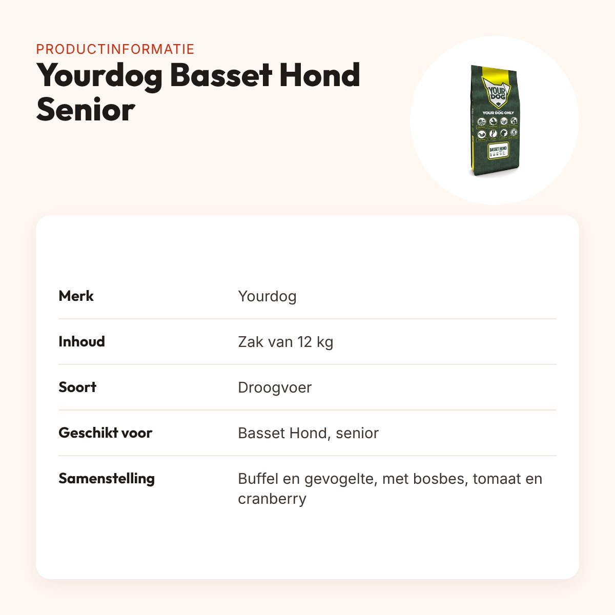 Yourdog hondenvoer Basset Hond Senior 12 kg – buffel en gevogelte – productinformatie