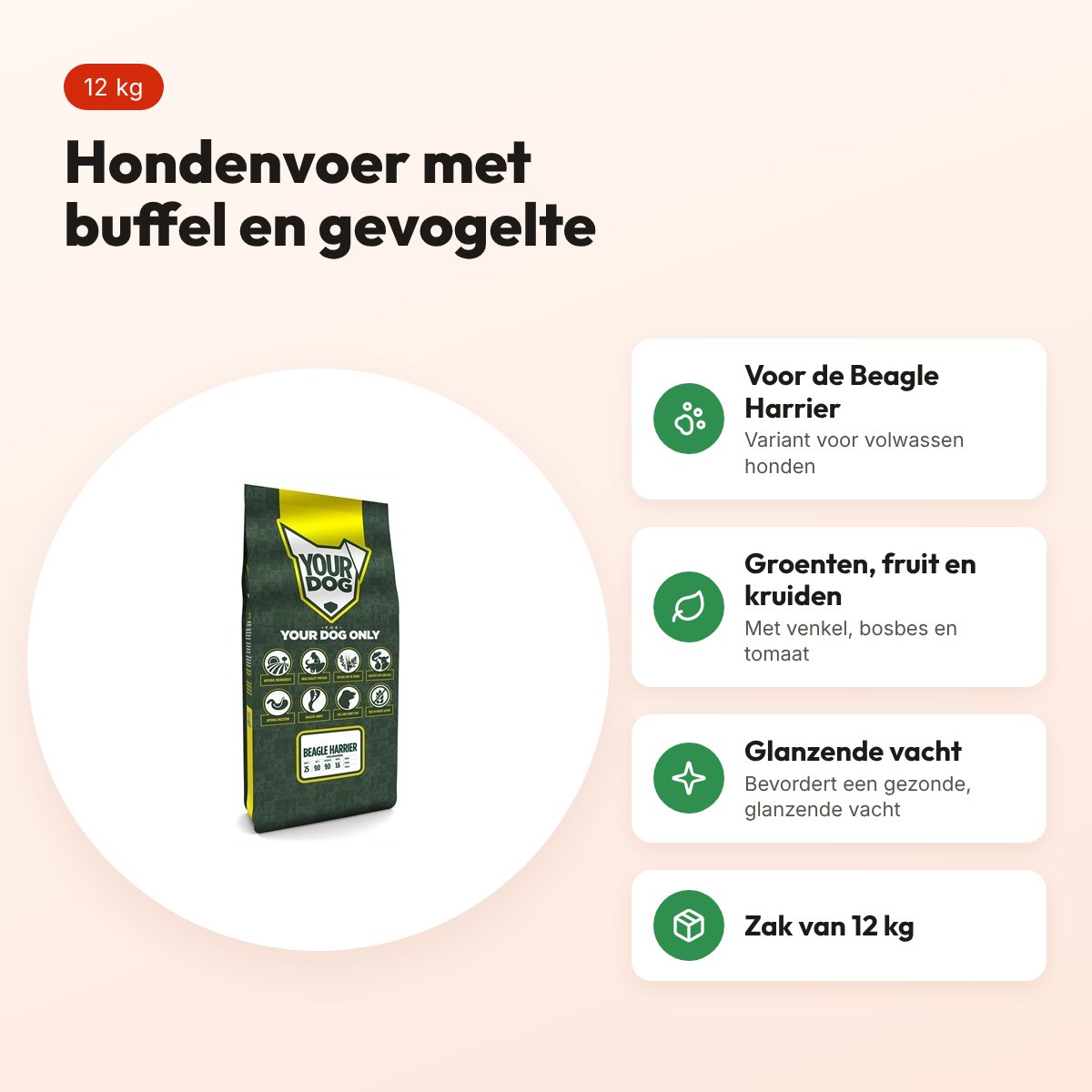 Yourdog hondenvoer Beagle Harrier Adult 12 kg – buffel en gevogelte – voordelen
