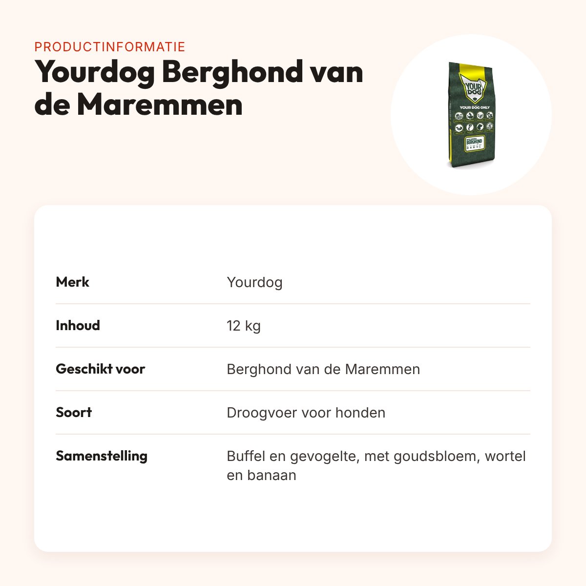 Yourdog hondenvoer Berghond van de Maremmen 12 kg – buffel en gevogelte – productinformatie