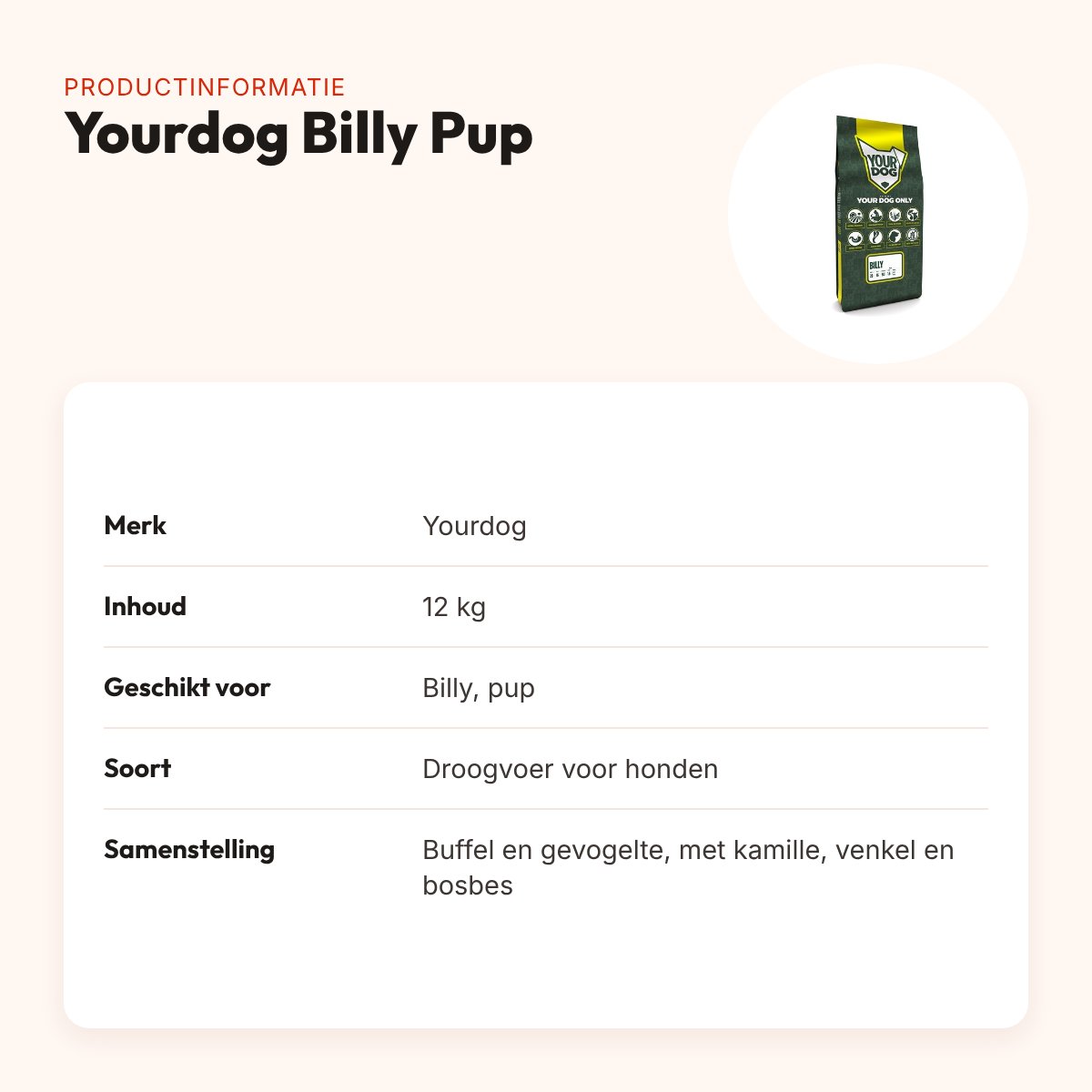 Yourdog hondenvoer Billy Pup 12 kg – buffel en gevogelte – productinformatie
