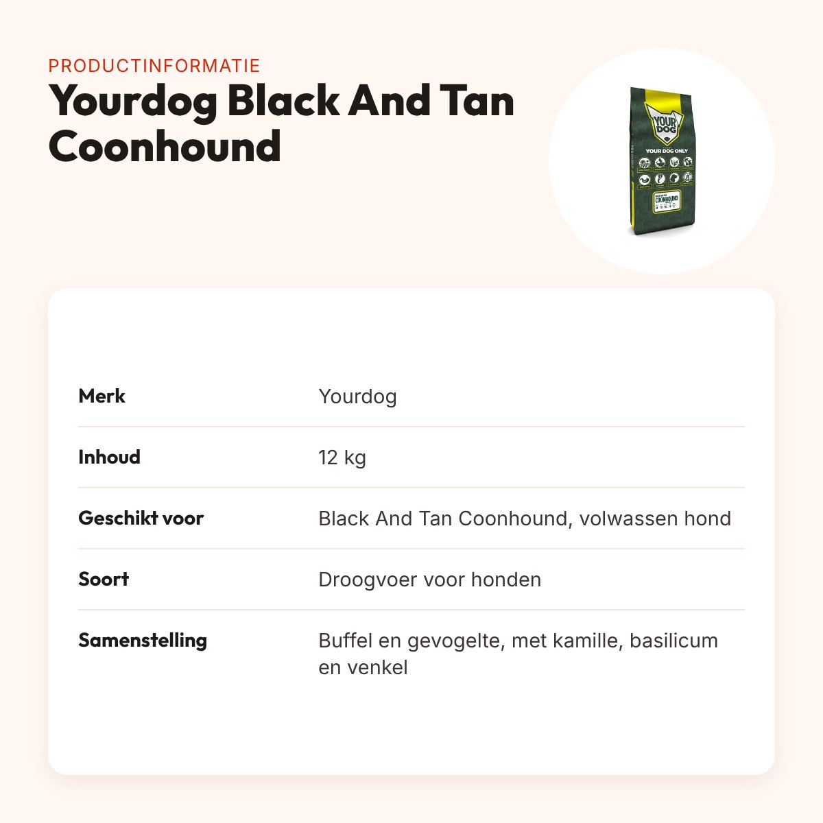 Yourdog hondenvoer Black And Tan Coonhound Adult 12 kg – buffel en kip – productinformatie
