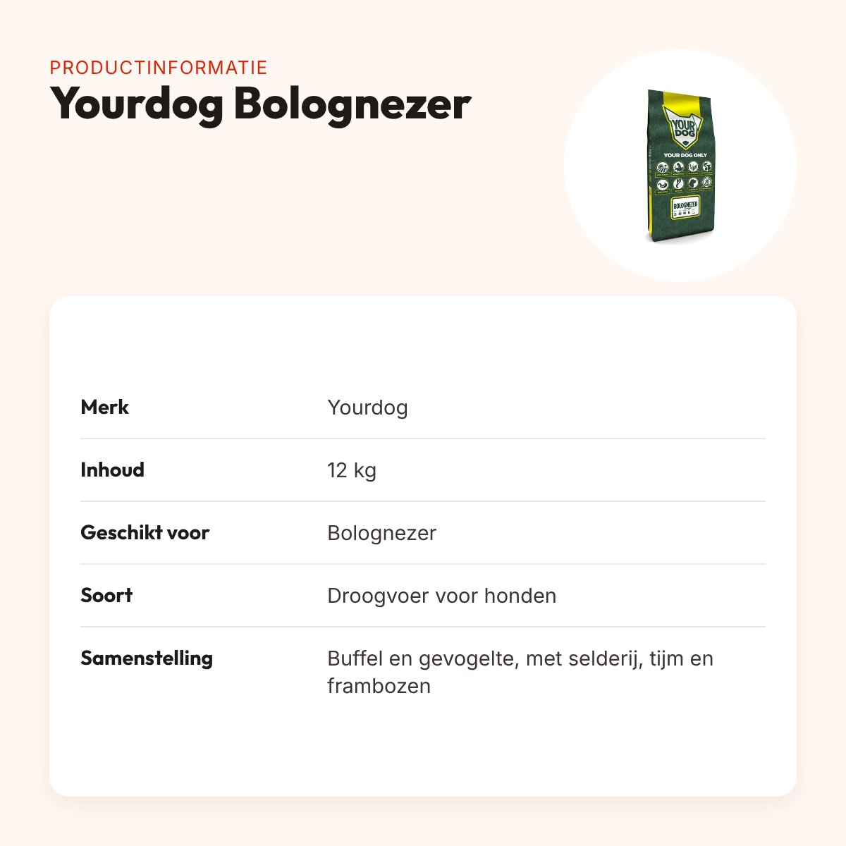 Yourdog hondenvoer Bolognezer 12 kg – buffel en gevogelte – productinformatie