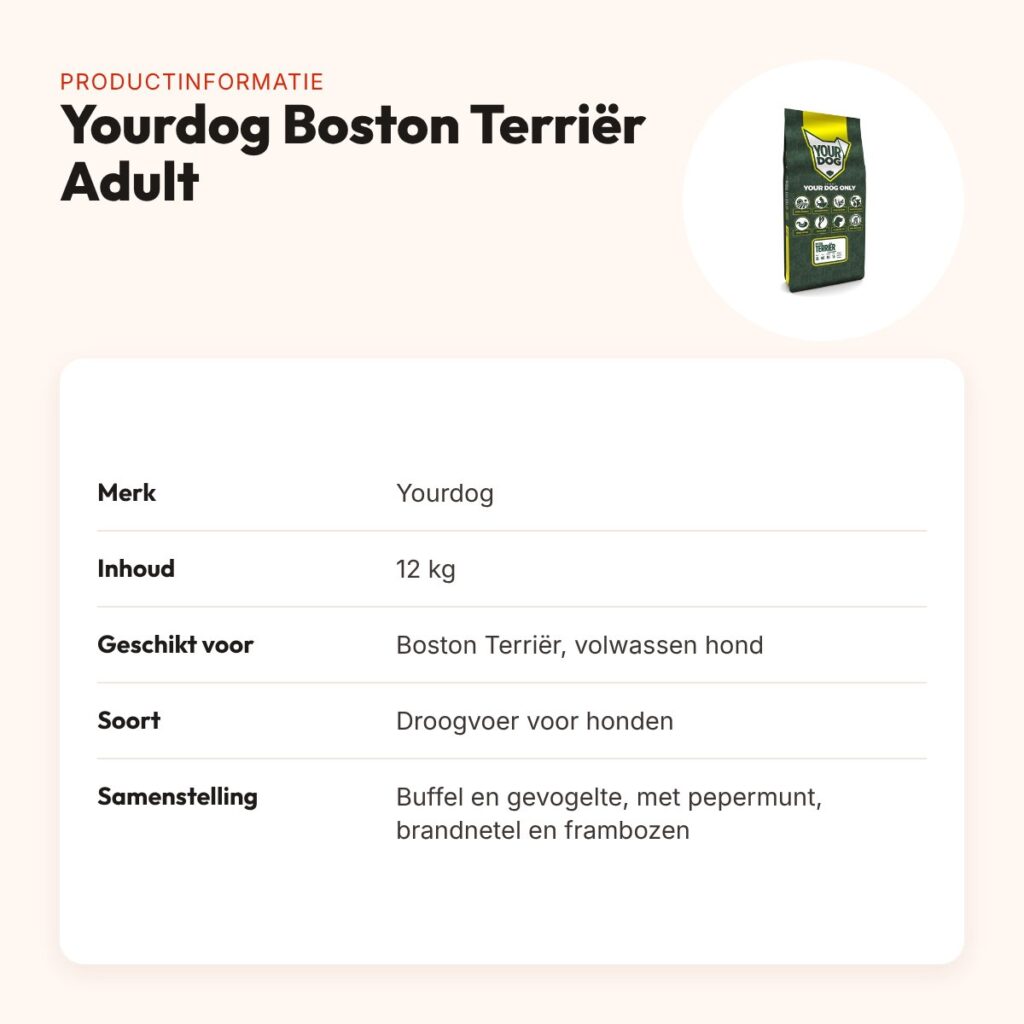 Yourdog hondenvoer Boston Terriër Adult 12 kg – buffel en gevogelte – productinformatie