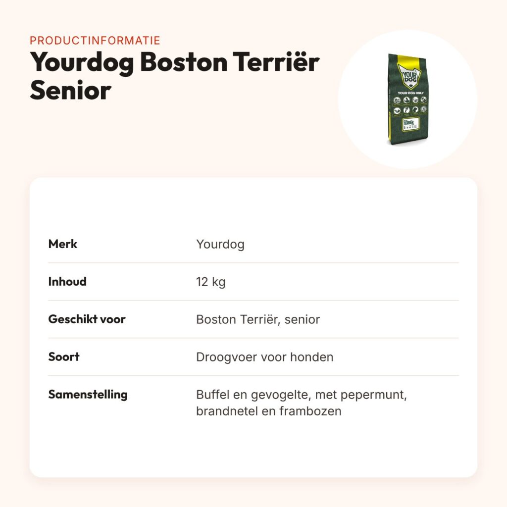 Yourdog hondenvoer Boston Terriër Senior 12 kg – buffel en gevogelte – productinformatie