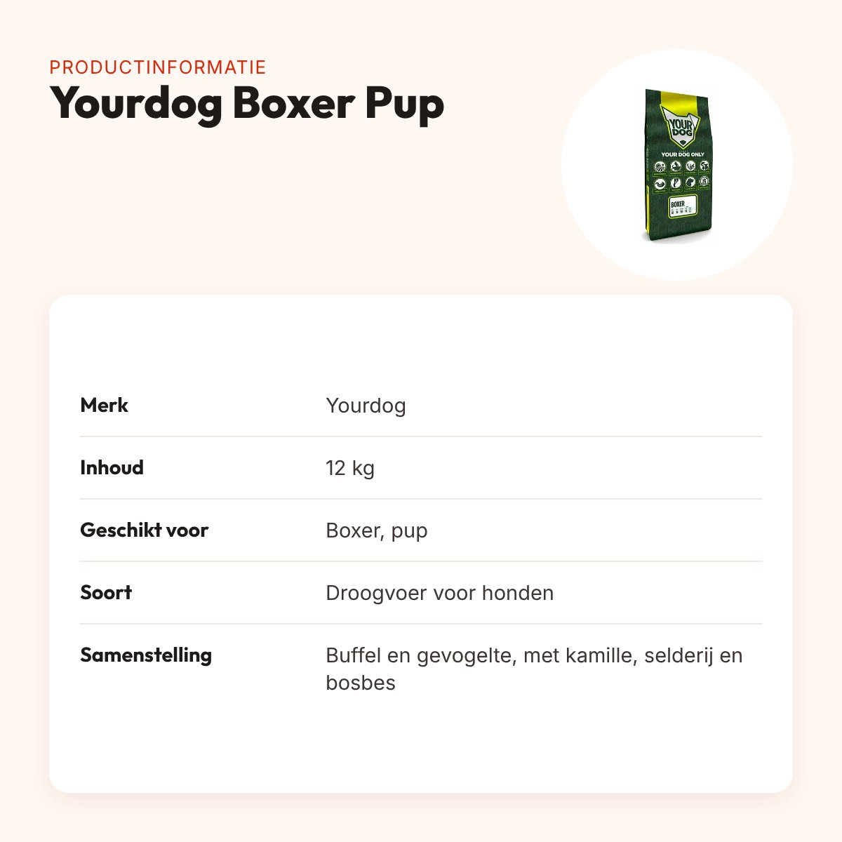 Yourdog hondenvoer Boxer Pup 12 kg – buffel en gevogelte – productinformatie