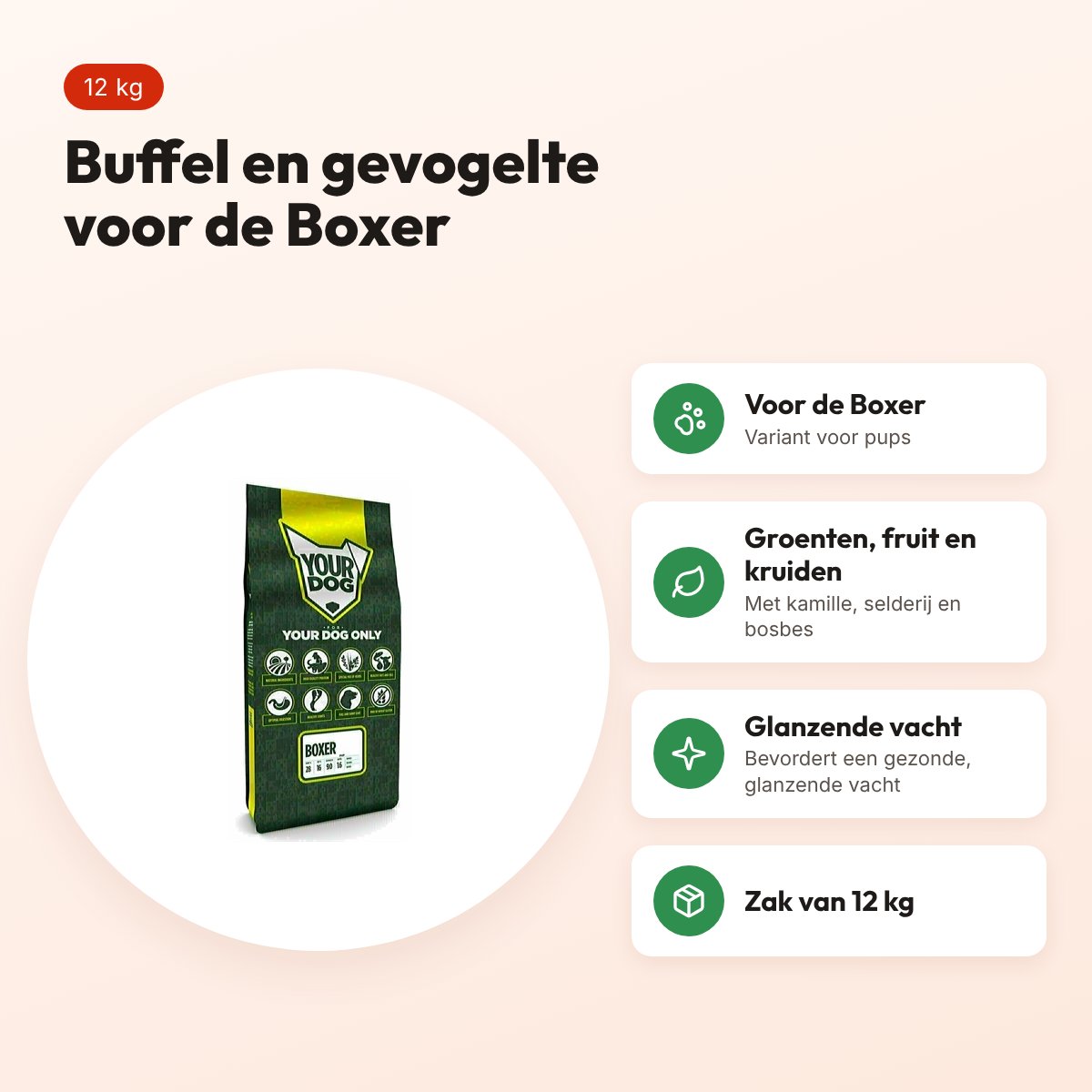 Yourdog hondenvoer Boxer Pup 12 kg – buffel en gevogelte – voordelen