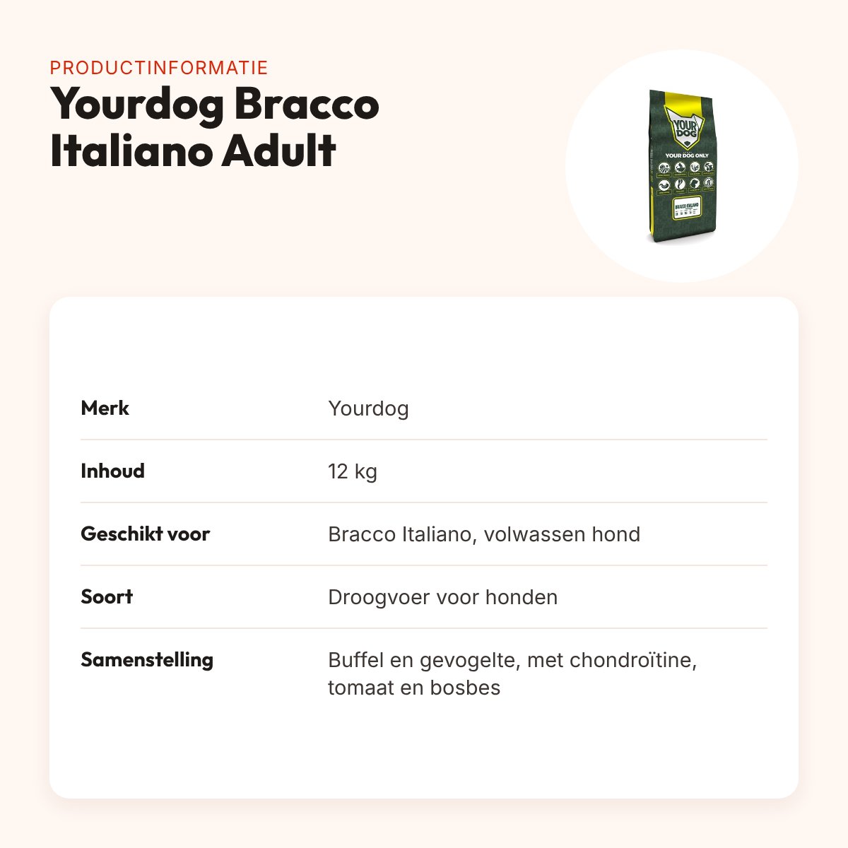 Yourdog hondenvoer Bracco Italiano Adult 12 kg – buffel en gevogelte – productinformatie