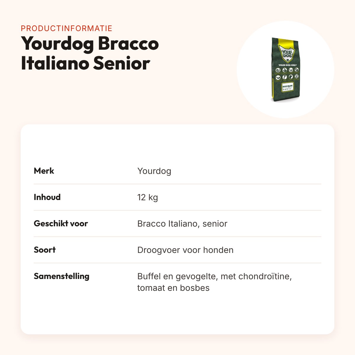 Yourdog hondenvoer Bracco Italiano Senior 12 kg – buffel en gevogelte – productinformatie