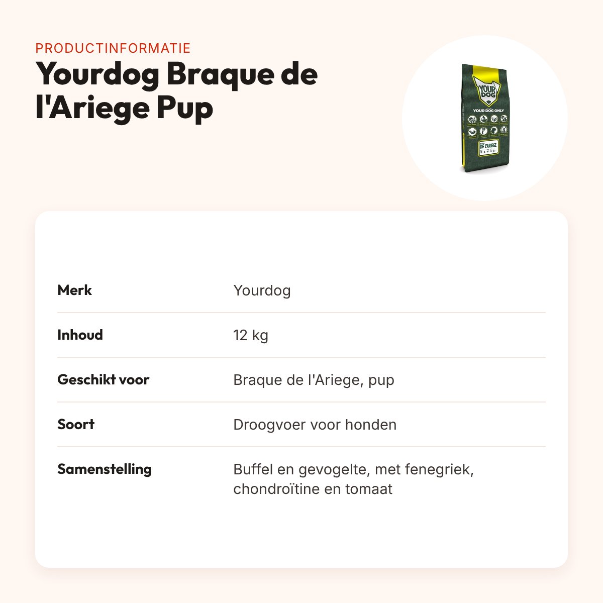 Yourdog hondenvoer Braque de l'Ariege Pup 12 kg – buffel en gevogelte – productinformatie