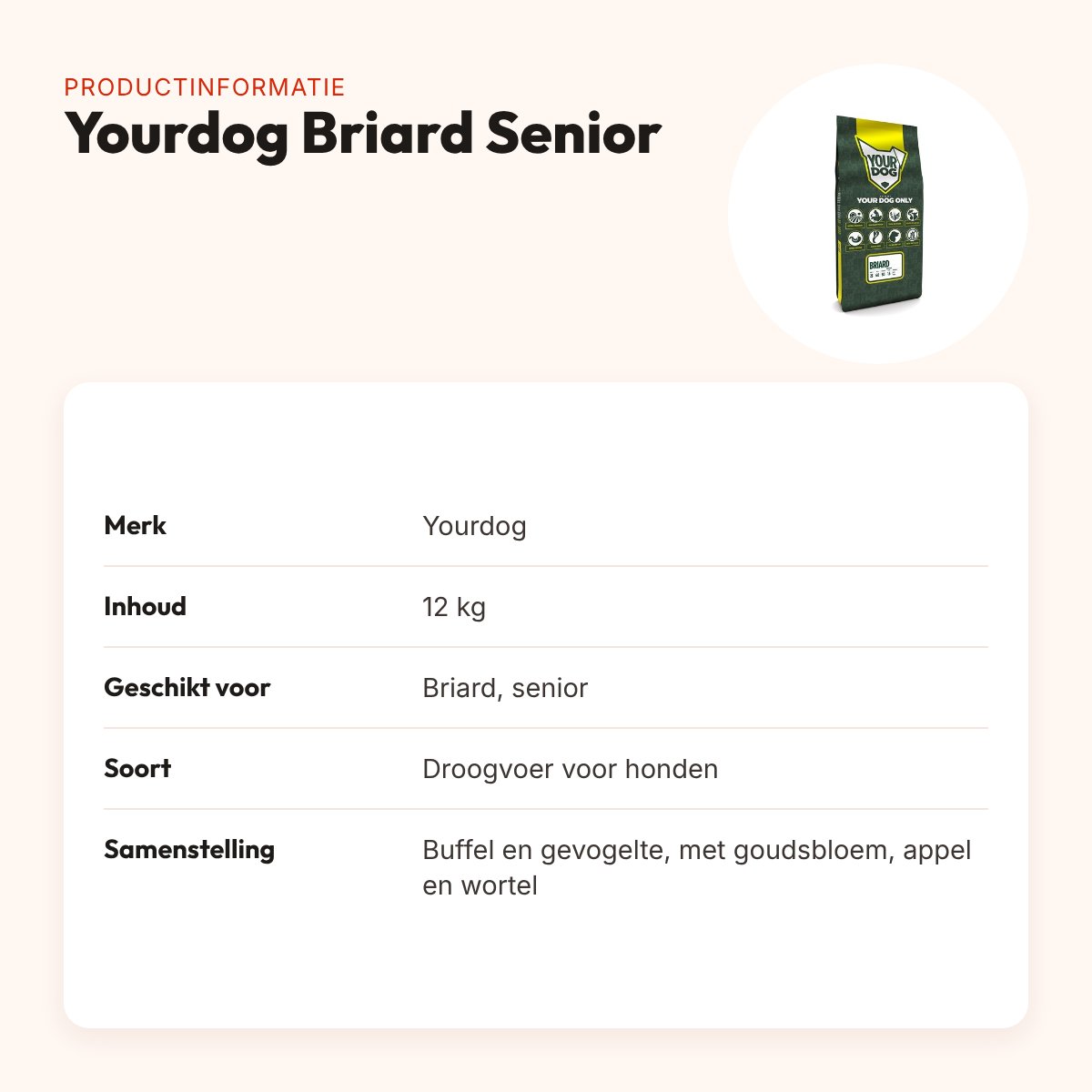 Yourdog hondenvoer Briard Senior 12 kg – buffel en gevogelte – productinformatie