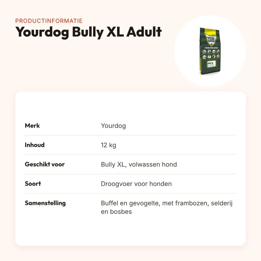 Yourdog hondenvoer Bully XL Adult 12 kg – buffel en gevogelte – productinformatie