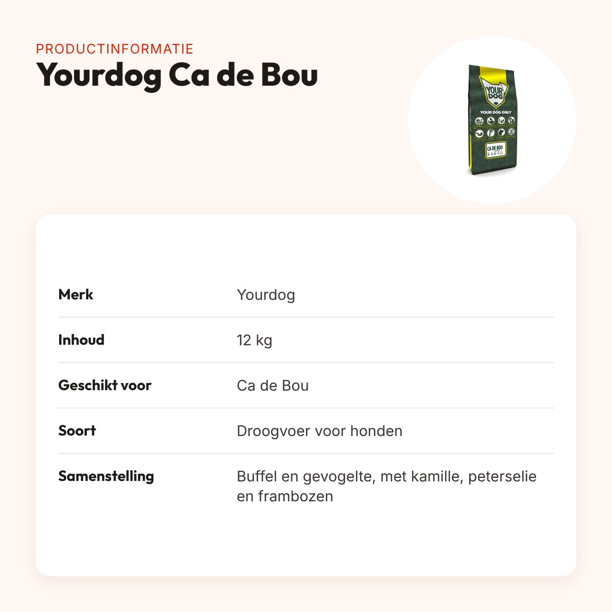 Yourdog hondenvoer Ca de Bou 12 kg – buffel en gevogelte – productinformatie
