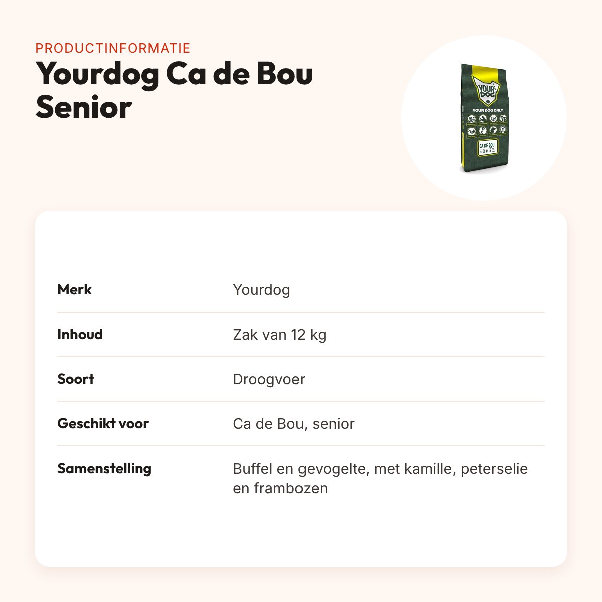 Yourdog hondenvoer Ca de Bou Senior 12 kg – buffel en gevogelte – productinformatie