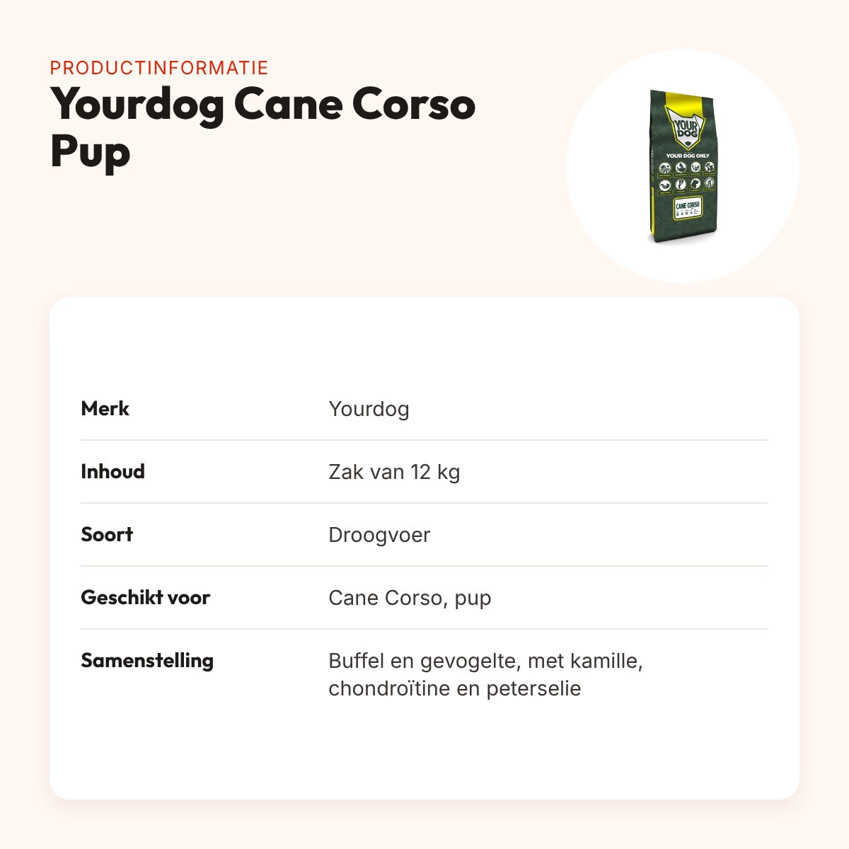 Yourdog hondenvoer Cane Corso Pup 12 kg – buffel en gevogelte – productinformatie