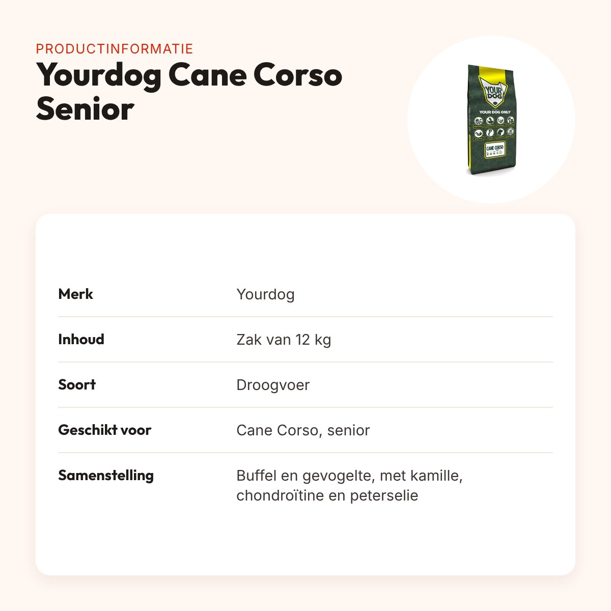 Yourdog hondenvoer Cane Corso Senior 12 kg – buffel en gevogelte – productinformatie