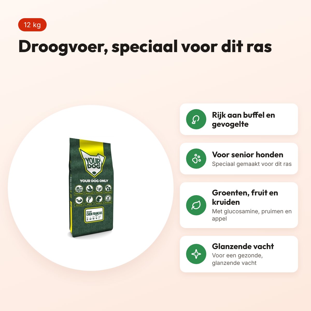 Yourdog hondenvoer Chien Français Tricolore Senior 12 kg – voordelen